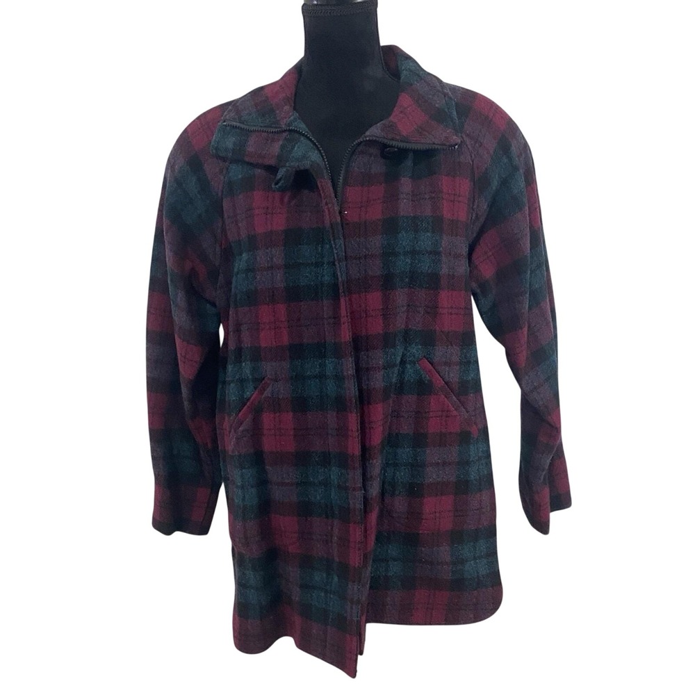 Vintage Orvis Plaid Wool Blend Women's Jacket, Size Small, Button Collar, Zip